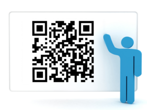 man standing by qr code